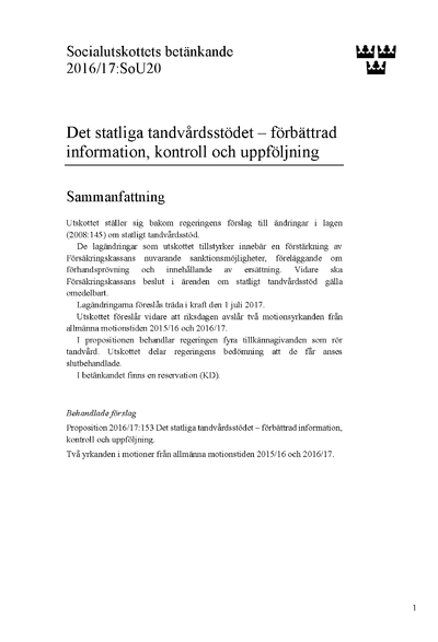 Omslaget till bet. 2016/17:SoU20