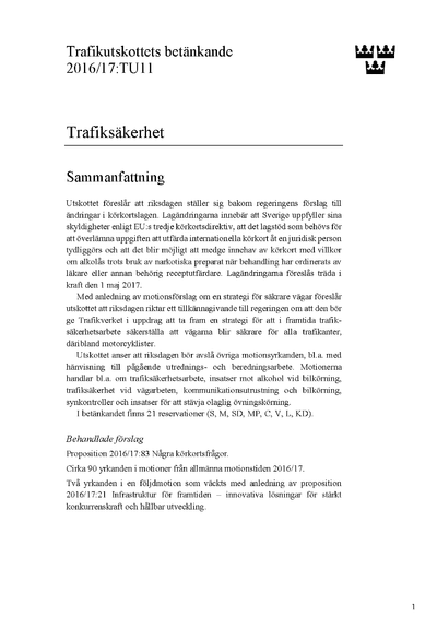 Omslaget till bet. 2016/17:TU11