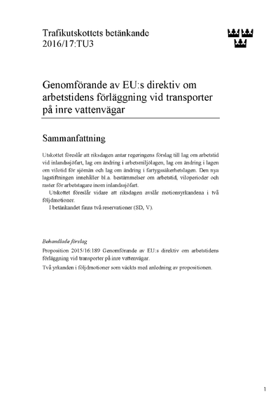 Omslaget till bet. 2016/17:TU3