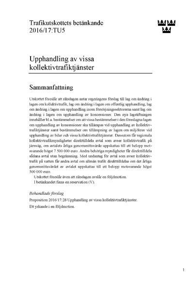 Omslaget till bet. 2016/17:TU5