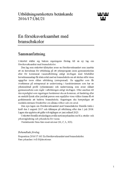 Omslaget till bet. 2016/17:UbU21