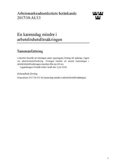 Omslaget till bet. 2017/18:AU13