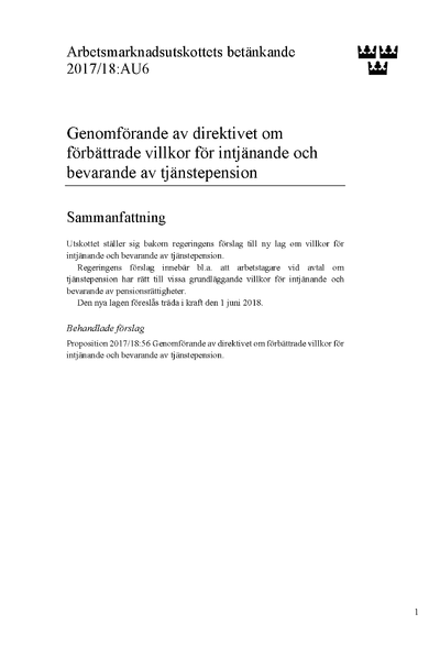 Omslaget till bet. 2017/18:AU6