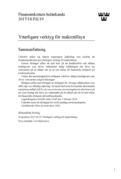Omslaget till bet. 2017/18:FiU19