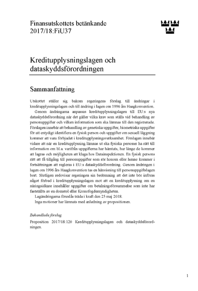 Omslaget till bet. 2017/18:FiU37
