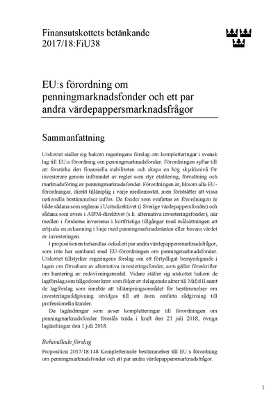 Omslaget till bet. 2017/18:FiU38