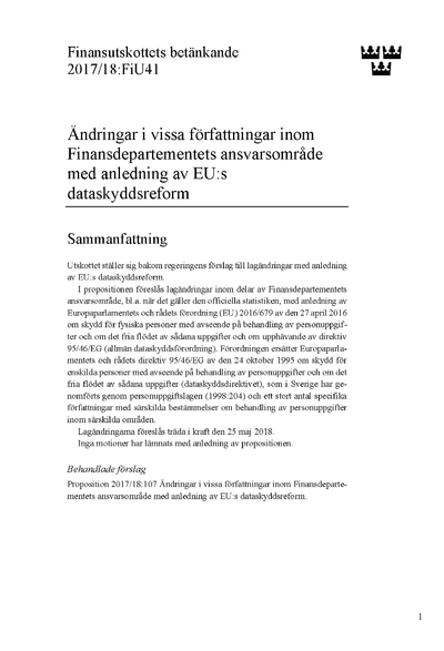 Omslaget till bet. 2017/18:FiU41