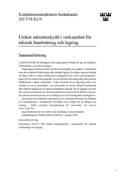 Omslaget till bet. 2017/18:FöU2
