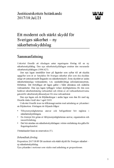 Omslaget till bet. 2017/18:JuU21
