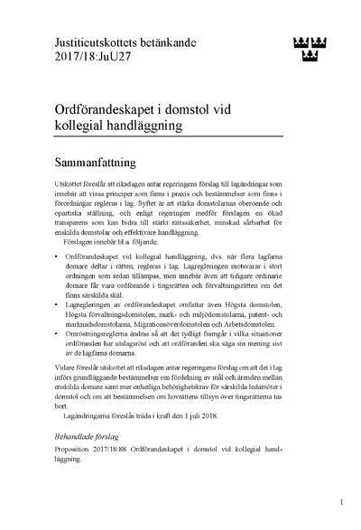 Omslaget till bet. 2017/18:JuU27