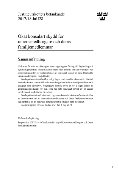 Omslaget till bet. 2017/18:JuU28