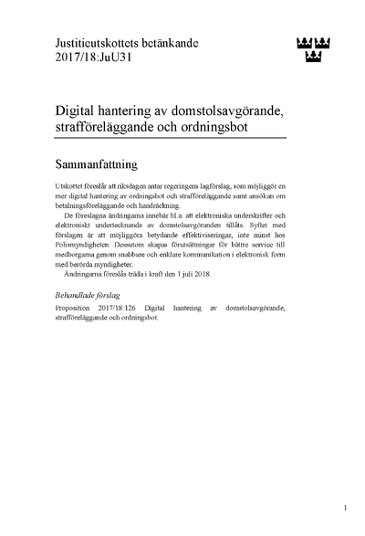 Omslaget till bet. 2017/18:JuU31