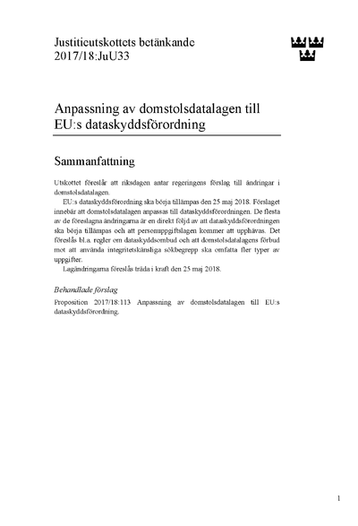 Omslaget till bet. 2017/18:JuU33