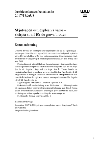 Omslaget till bet. 2017/18:JuU8