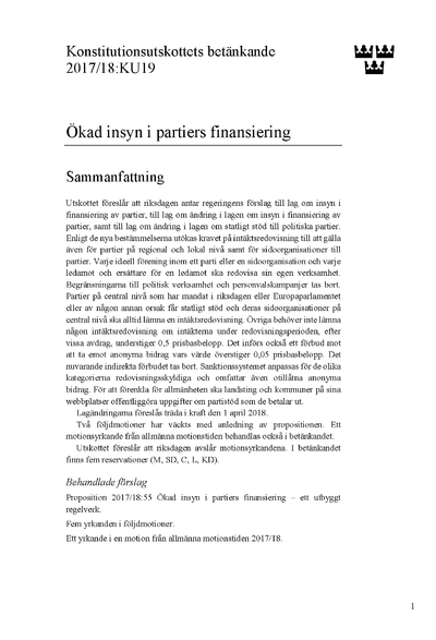 Omslaget till bet. 2017/18:KU19