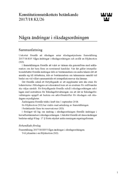 Omslaget till bet. 2017/18:KU26