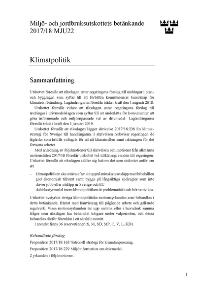 Omslaget till bet. 2017/18:MJU22