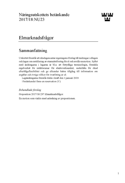 Omslaget till bet. 2017/18:NU23