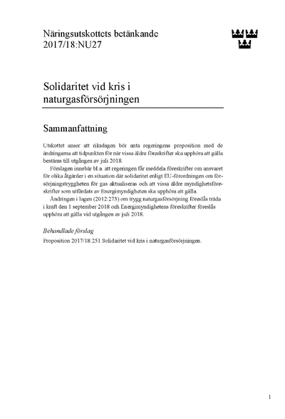 Omslaget till bet. 2017/18:NU27
