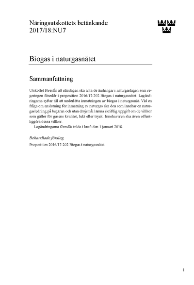 Omslaget till bet. 2017/18:NU7