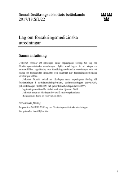 Omslaget till bet. 2017/18:SfU22