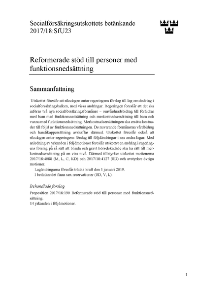 Omslaget till bet. 2017/18:SfU23