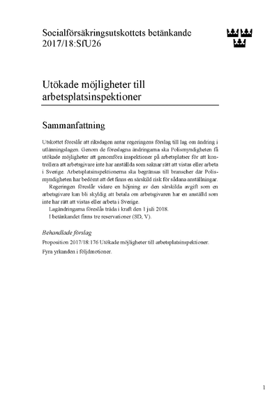 Omslaget till bet. 2017/18:SfU26