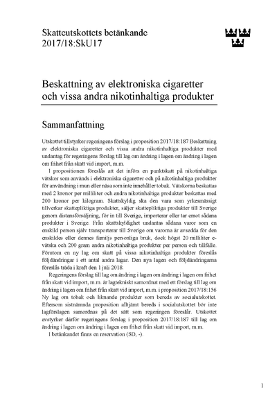 Omslaget till bet. 2017/18:SkU17
