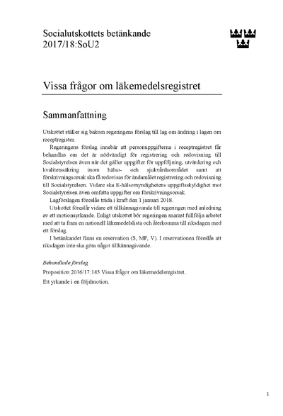 Omslaget till bet. 2017/18:SoU2