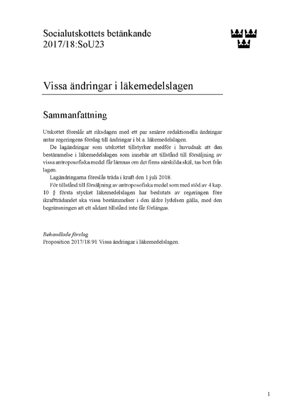 Omslaget till bet. 2017/18:SoU23