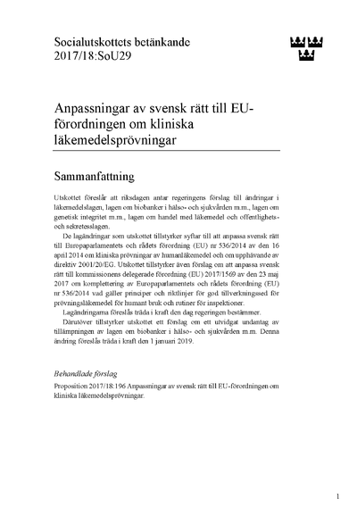 Omslaget till bet. 2017/18:SoU29