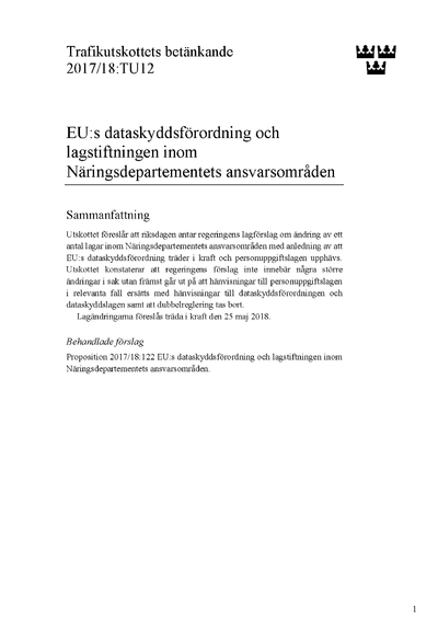 Omslaget till bet. 2017/18:TU12