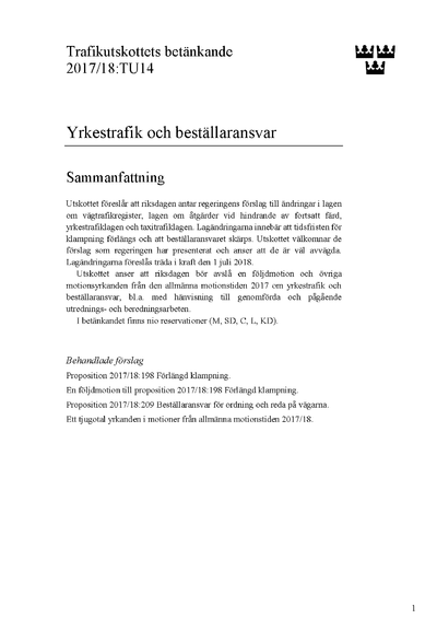 Omslaget till bet. 2017/18:TU14