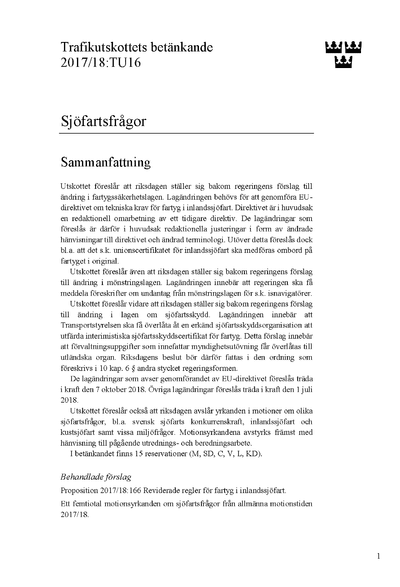 Omslaget till bet. 2017/18:TU16