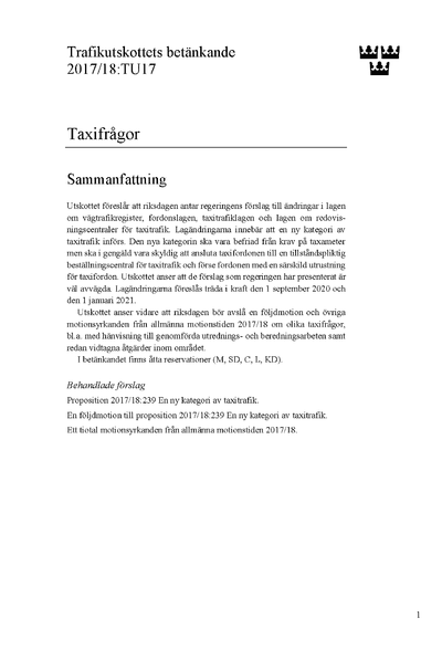 Omslaget till bet. 2017/18:TU17