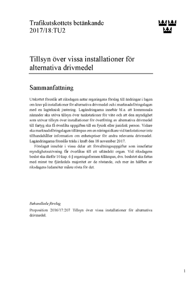 Omslaget till bet. 2017/18:TU2