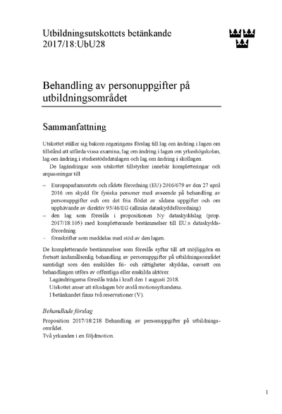 Omslaget till bet. 2017/18:UbU28