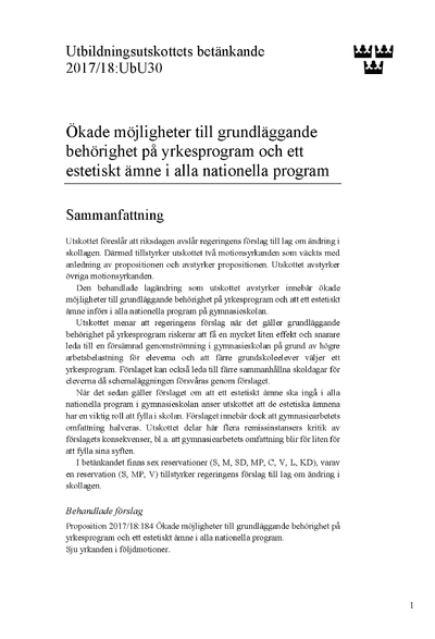 Omslaget till bet. 2017/18:UbU30