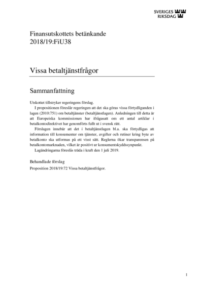 Omslaget till bet. 2018/19:FiU38