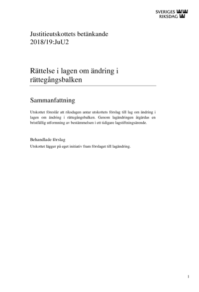 Omslaget till bet. 2018/19:JuU2