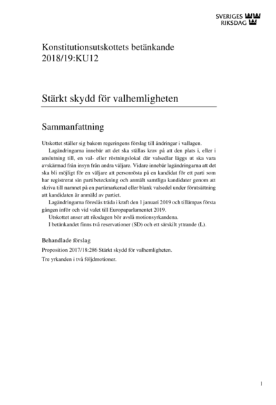 Omslaget till bet. 2018/19:KU12