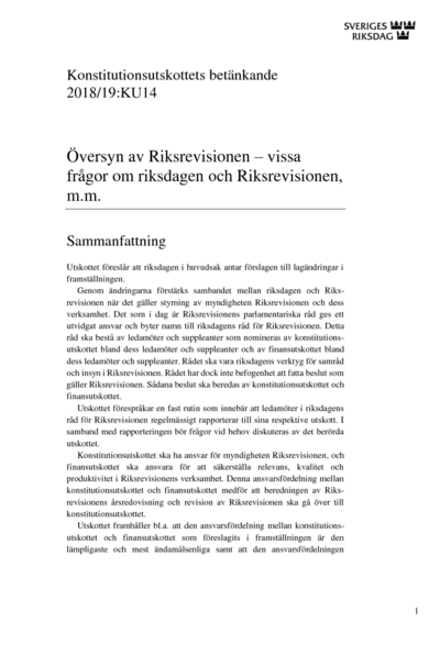 Omslaget till bet. 2018/19:KU14