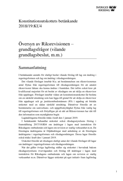 Omslaget till bet. 2018/19:KU4