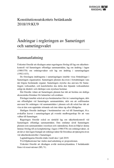 Omslaget till bet. 2018/19:KU9