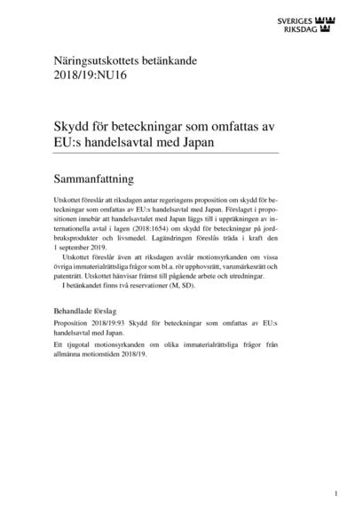 Omslaget till bet. 2018/19:NU16