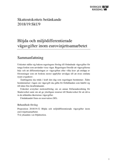 Omslaget till bet. 2018/19:SkU9