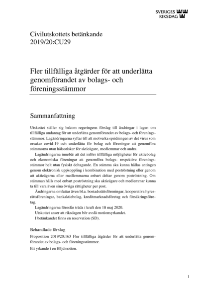 Omslaget till bet. 2019/20:CU29