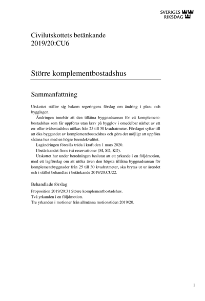 Omslaget till bet. 2019/20:CU6