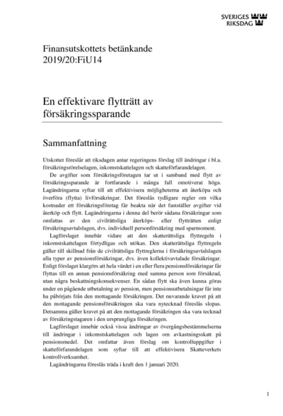 Omslaget till bet. 2019/20:FiU14