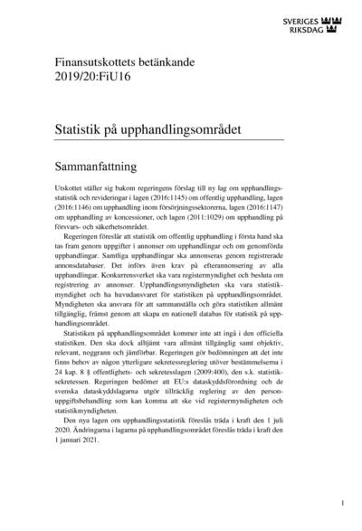 Omslaget till bet. 2019/20:FiU16